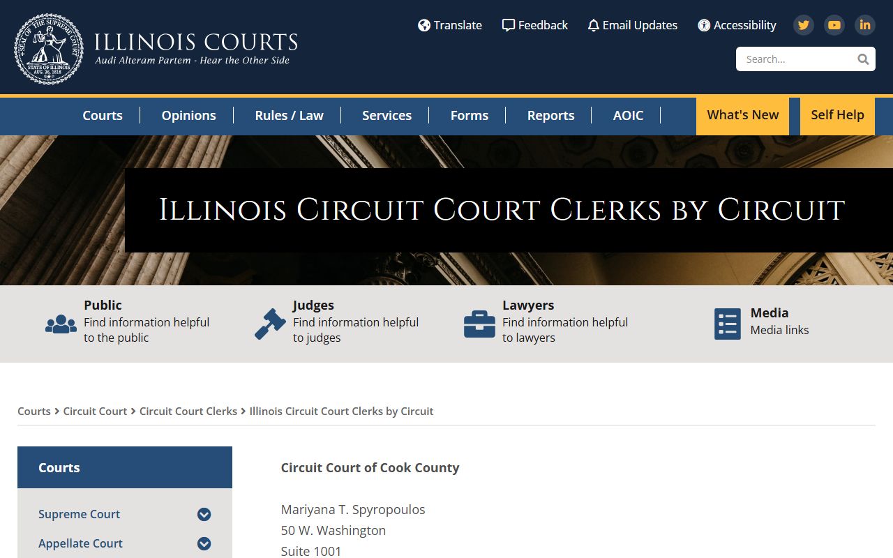 Illinois circuit court clerks organized by district and circuit for divorce records