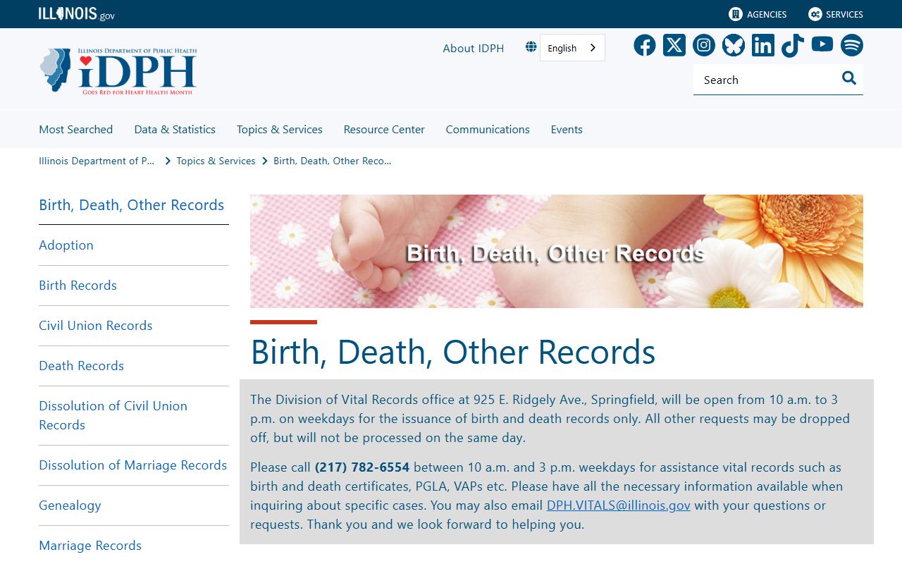 Illinois IDPH vital records portal for divorce record verifications